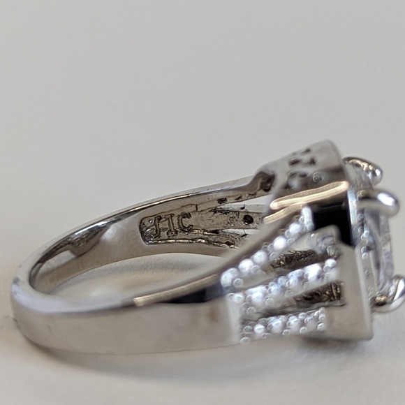 JIC Jewelry Silver-Plated Rhinestone Palm Springs Cut Ring Accent Filigree Clear - Picture 7 of 10